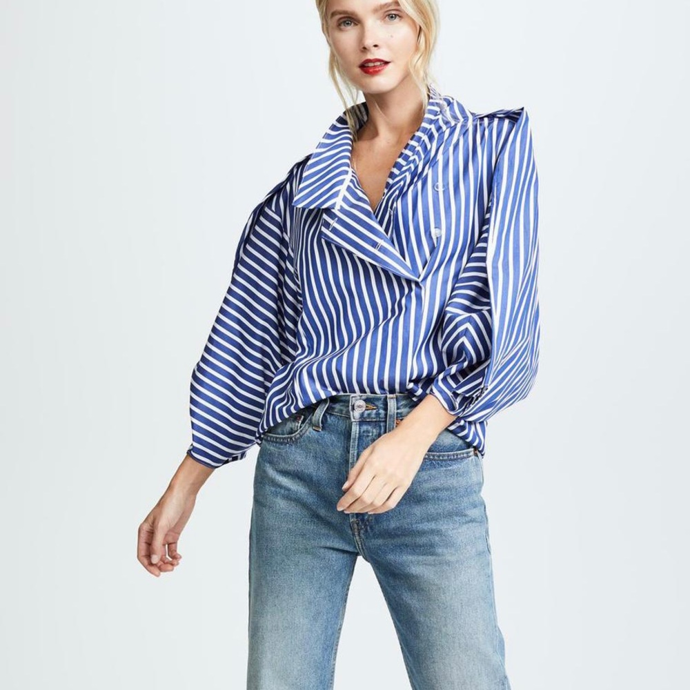 NWOT A.W.A.K.E. Octopus Geisha Striped Poplin Top